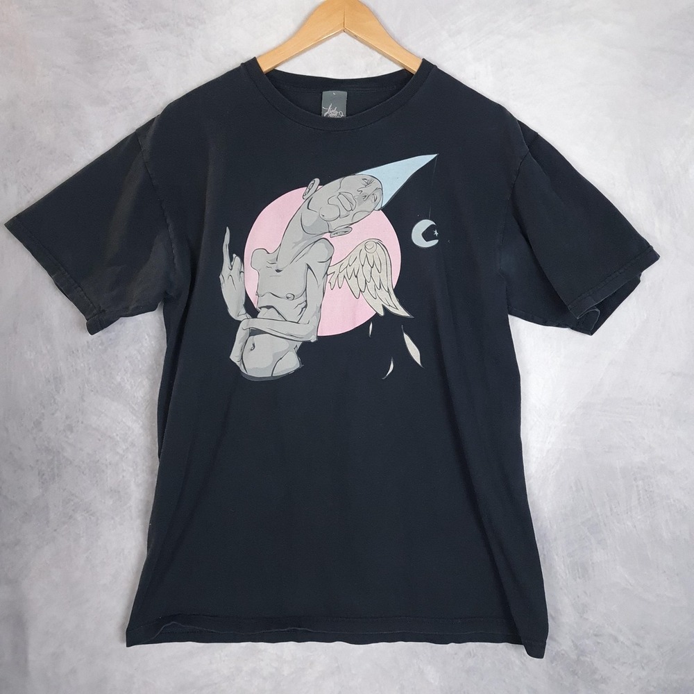 12 Grain Upper Playground Shirt Mens Large Black Surreal Angel Art Graphic Tee